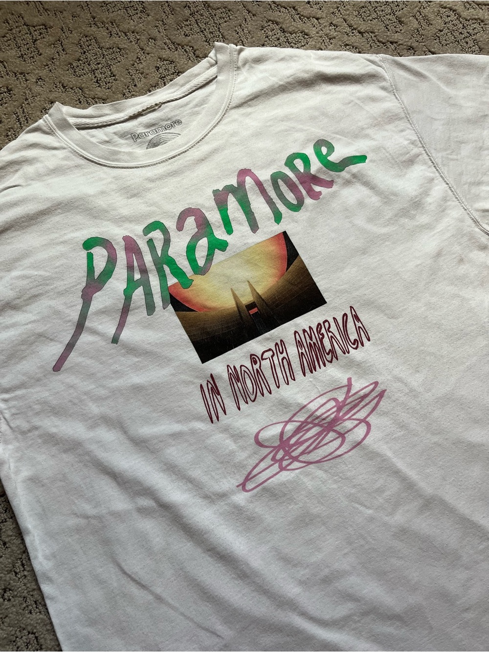 🎸 '23 Paramore Band North Smerica Tour 2 Side Pink Text Thick Cotton Tee